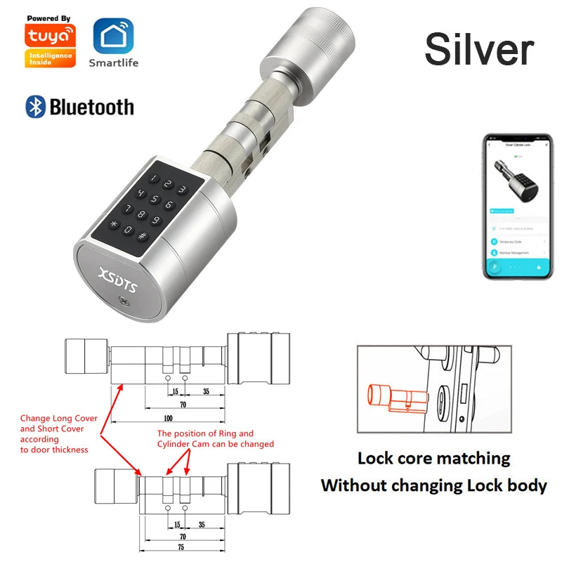 Tuya APP Fingerprint Cylinder Smart Door Lock Electronic Digital Keypad Code Keyless Remote Control Adjustable Home Apartment