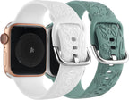 2 Pack Flower Engraved Sport Strap Compatible with Apple Watch Bands 38Mm 40Mm 41Mm, Women Floral Laser Soft Silicone Wristband Replacement Iwatch Series 10 9 8 7 6 5 4 3 2 1 SE