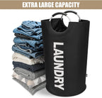 90L Large Laundry Basket, Collapsible Laundry Bag, Freestanding Tall Clothes Hamper, Foldable Washing Bin (Black)