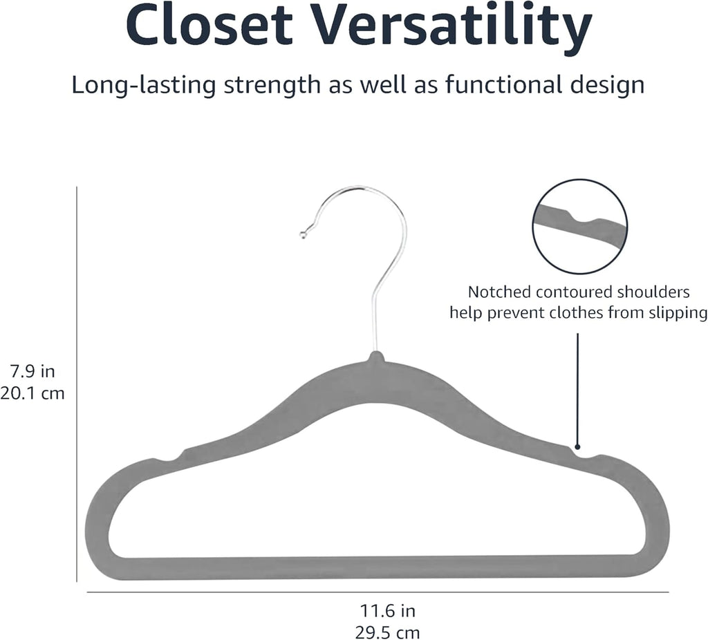 Kids Velvet, Non-Slip Clothes Hangers (Baby/Toddler), 29.46 Cm (For Baby Clothes), Pack of 30, Gray